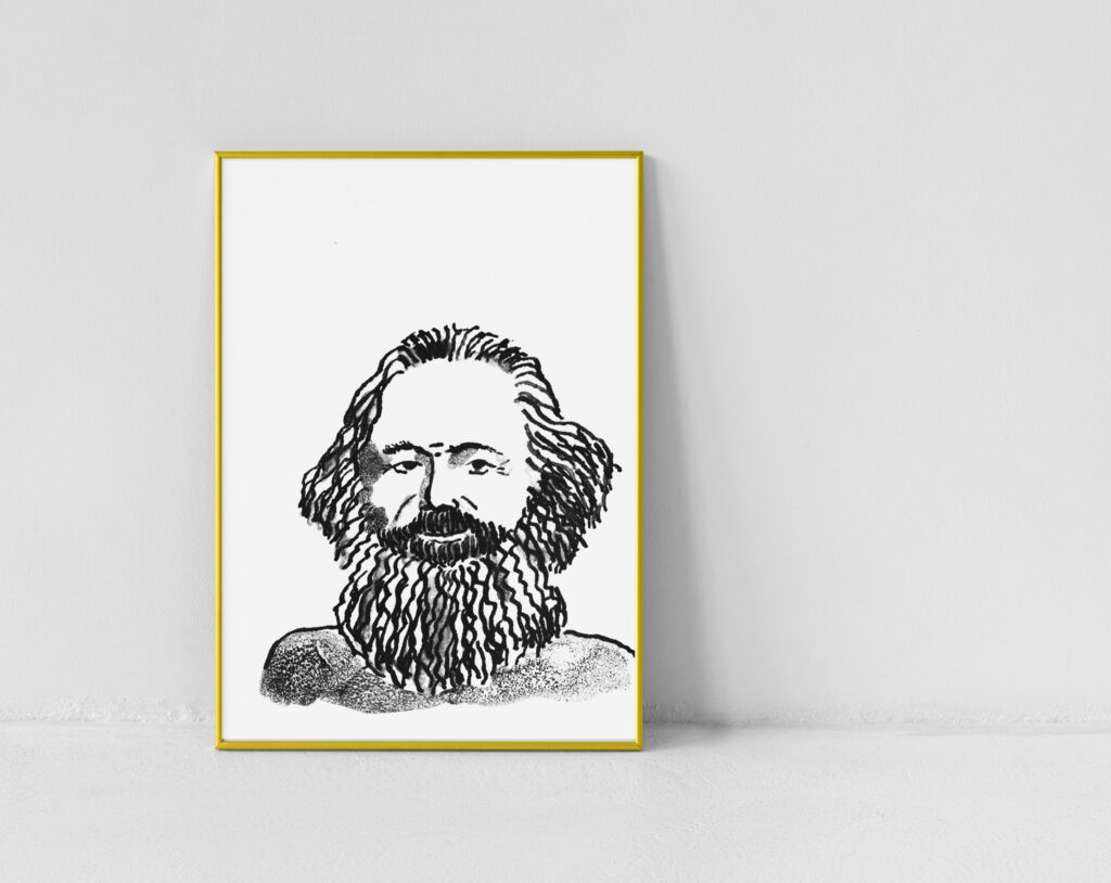Portrait of Marx with dip ink pen