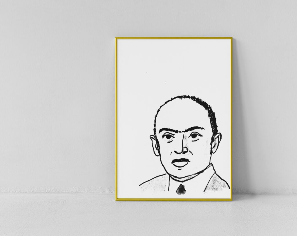 Portrait of Keynes with dip ink pen