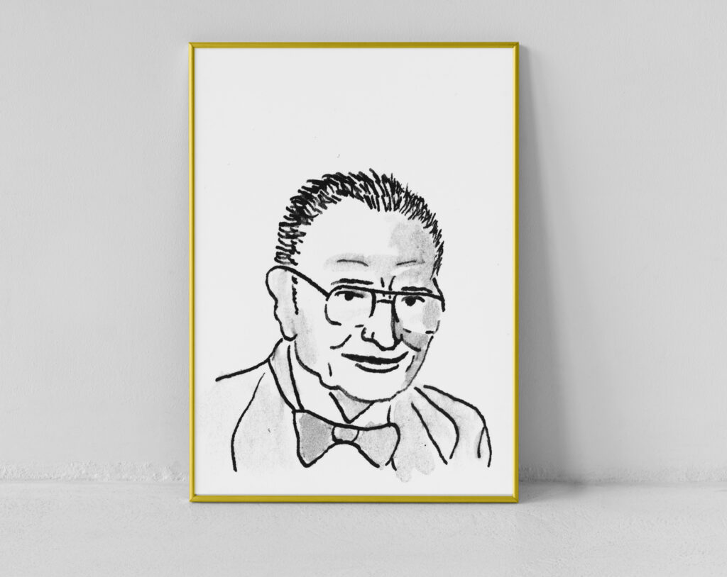 Portrait of Samuelson with dip ink pen