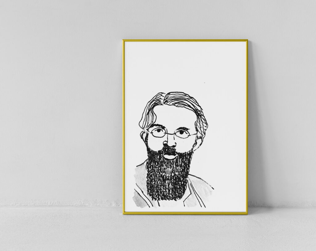 Portrait of Menger with dip ink pen