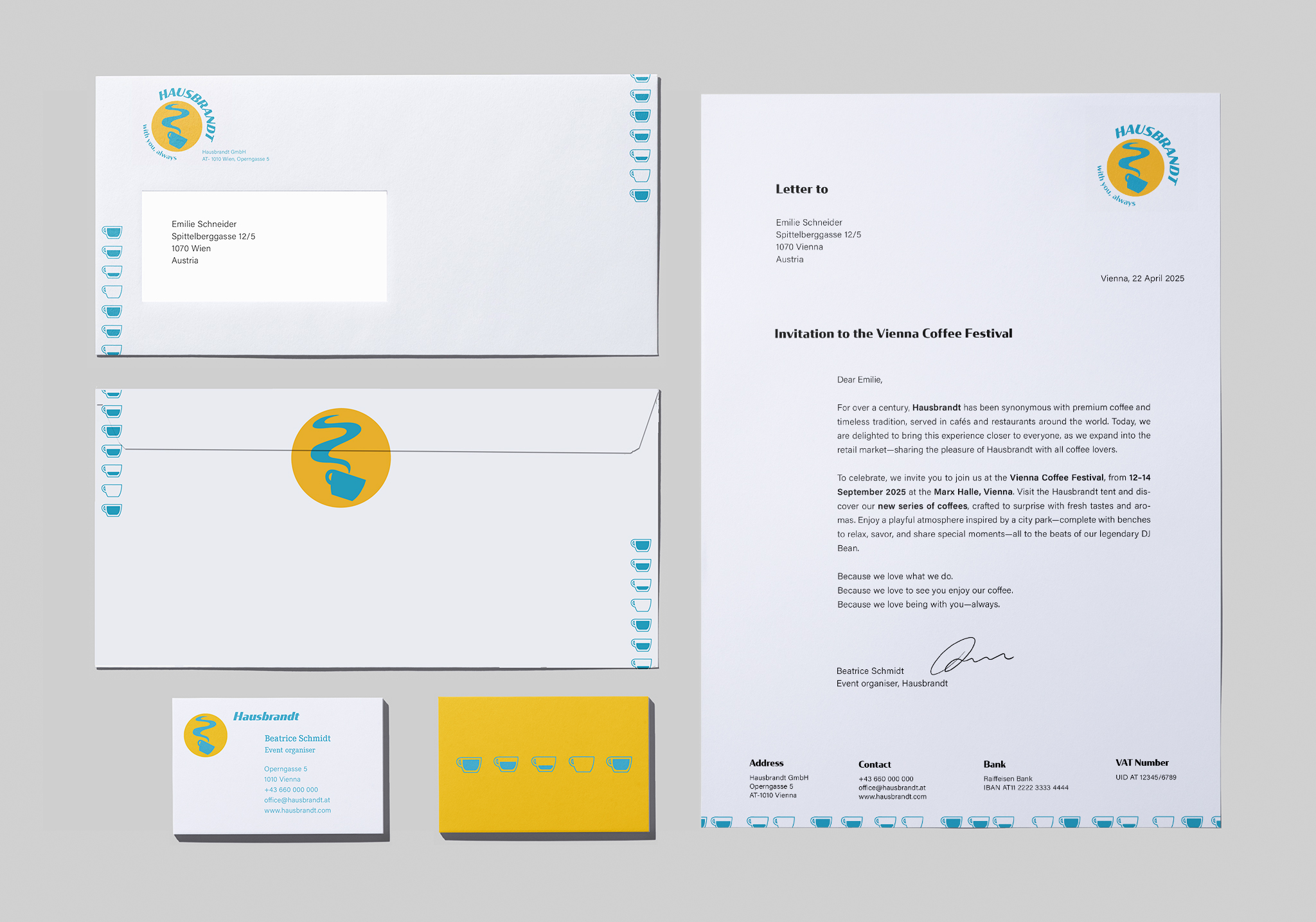 business stationary for Hausbrandt. Envelope, business card and letter 