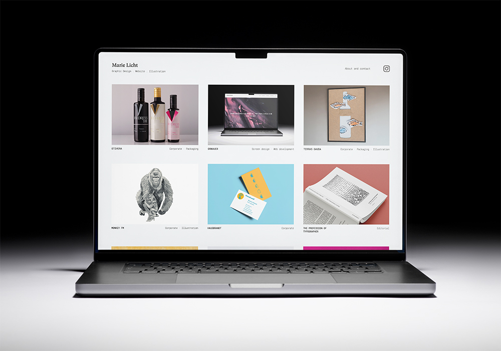 a computer with a photo of the homepage of www.marielicht.eu